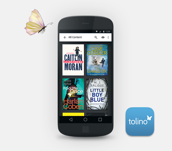 Afbeelding van de tolino app op een mobiele telefoon